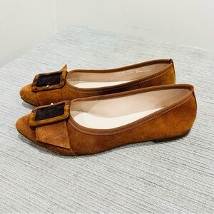 Le Matin Italy Brown Suede Pointed Toe‎ Flats w/ Tortoise Shell Buckle Sz 6,5